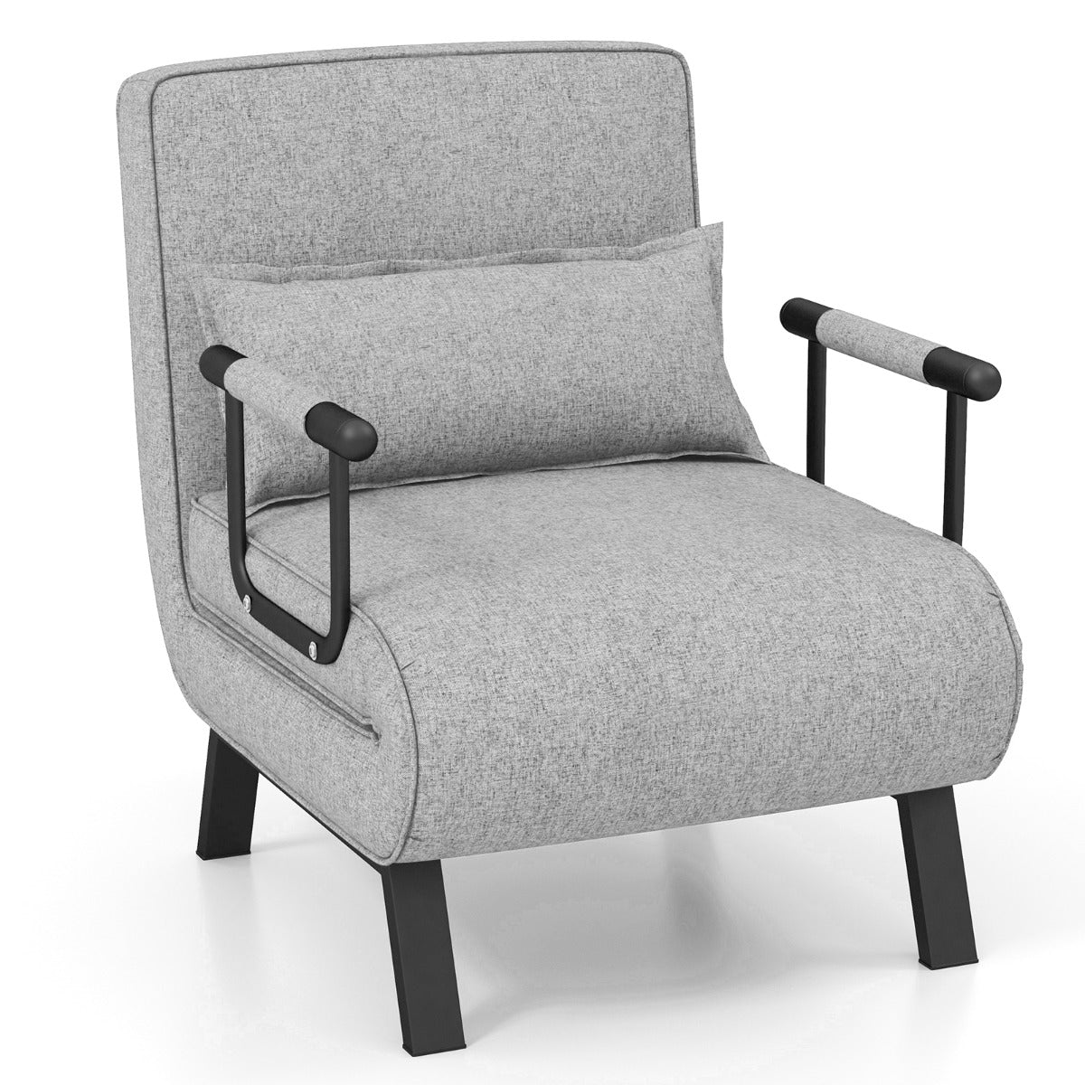 Sofá Cama Convertible Plegable Silla de Dormir Individual Respaldo Ajustable Cojín Desmontable Almohada Tapizado de Hogar Oficina Gris Claro