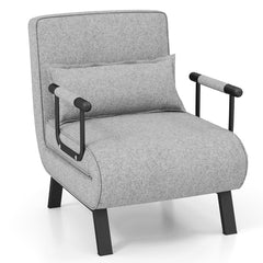 Sofá Cama Convertible Plegable Silla de Dormir Individual Respaldo Ajustable Cojín Desmontable Almohada Tapizado de Hogar Oficina Gris Claro