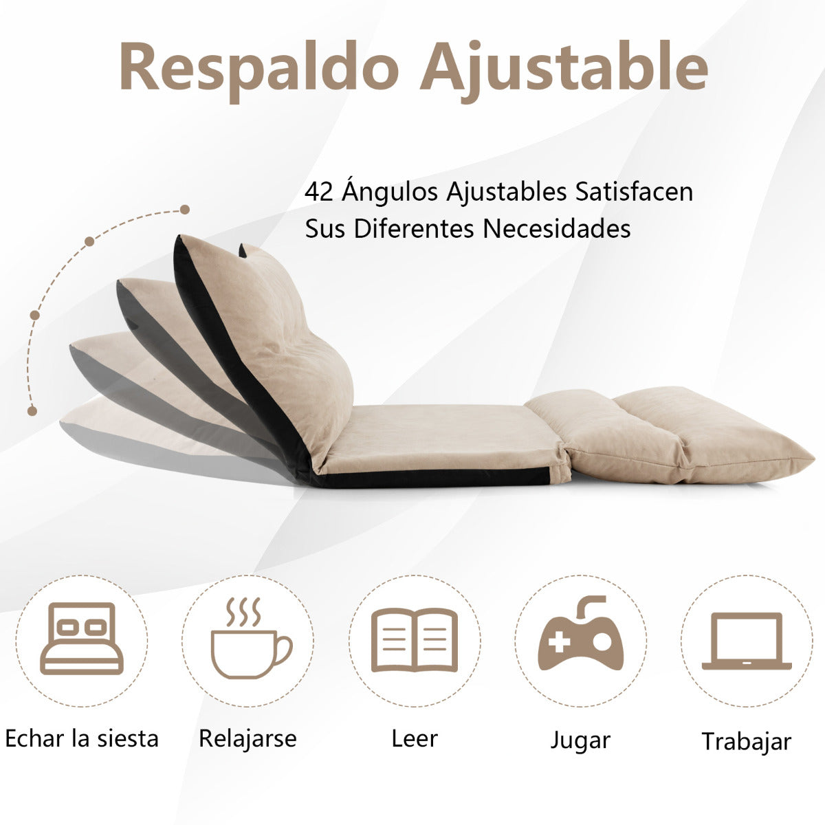 Sofá Cama de Suelo Plegable 3 en 1 con Respaldo Ajustable Sofá Cama Convertible con 2 Almohadas Sofá de Suelo para Salón Dormitorio Beige