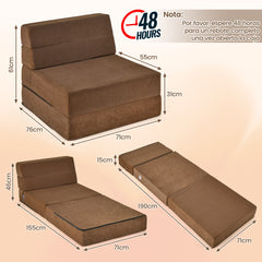 Sofá Cama Plegable 3 en 1 Colchón de Espuma de Densidad Funda Extraíble y Lavable Cama de Invitados Portátil 190 x 71 x 15 cm Marrón