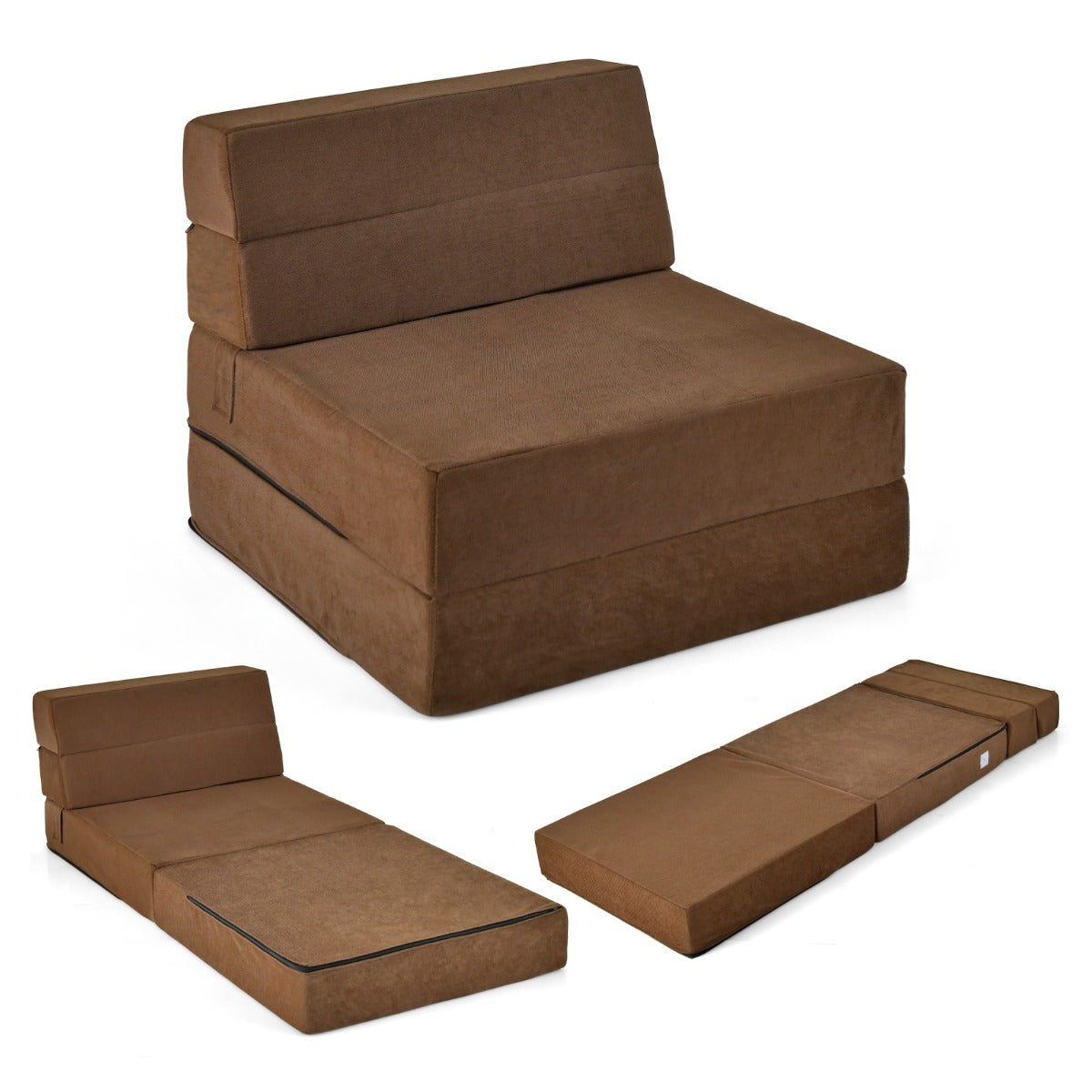 Sofá Cama Plegable 3 en 1 Colchón de Espuma de Densidad Funda Extraíble y Lavable Cama de Invitados Portátil 190 x 71 x 15 cm Marrón