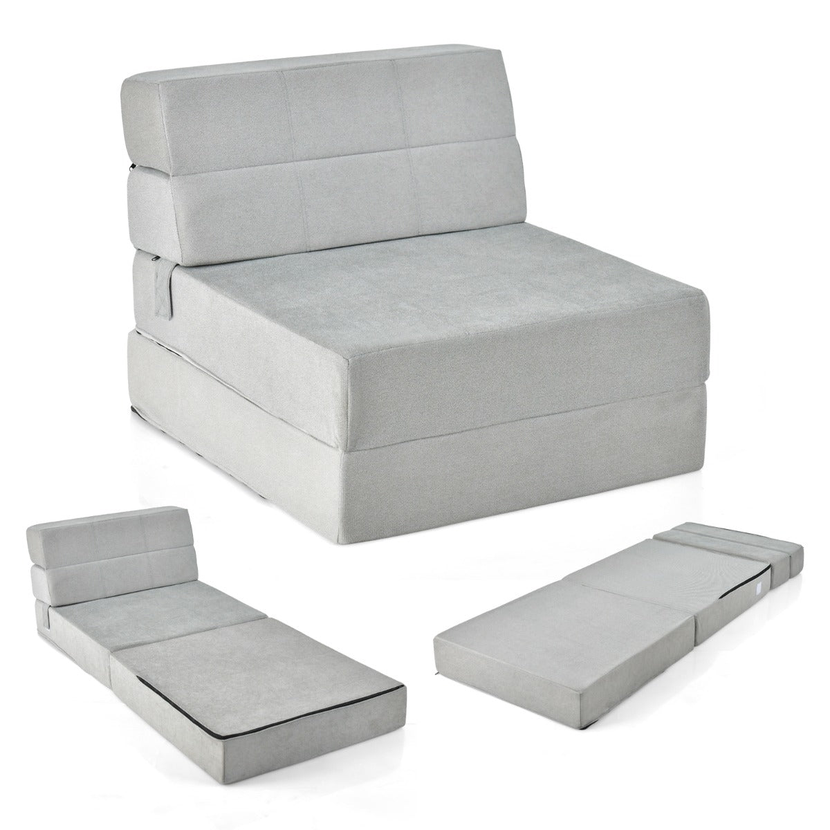 Sofá Cama Plegable 3 en 1 Colchón de Espuma de Densidad Funda Extraíble y Lavable Cama de Invitados Portátil 190 x 71 x 15 cm Gris