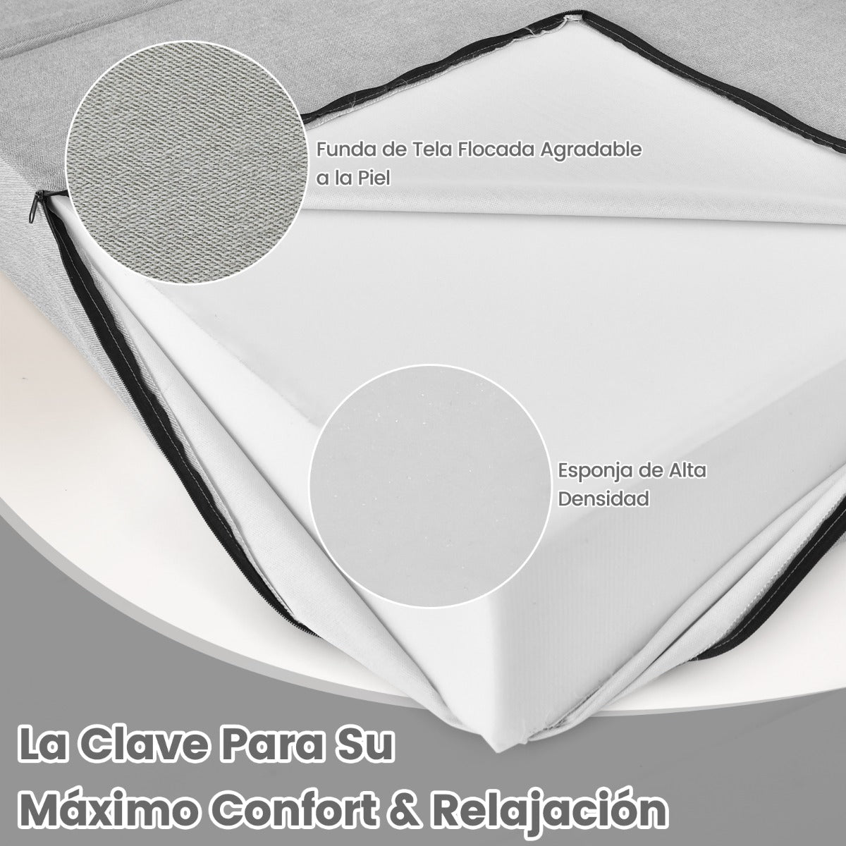 Sofá Cama Plegable 3 en 1 Colchón de Espuma de Densidad Funda Extraíble y Lavable Cama de Invitados Portátil 190 x 71 x 15 cm Gris