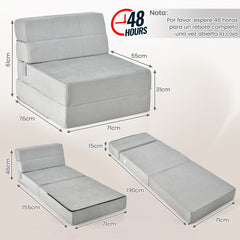 Sofá Cama Plegable 3 en 1 Colchón de Espuma de Densidad Funda Extraíble y Lavable Cama de Invitados Portátil 190 x 71 x 15 cm Gris