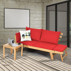 Sofá Cama Convertible de Patio Madera Acacia con Apoyabrazos Ajustable Cojines Almohadas 2 Plazas para Exterior 198 x 75 x 75 cm Rojo