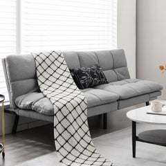 Sofá Cama Plegable de 3 Plazas Futón Convertible de Espuma Viscoelástica con Respaldo y Reposabrazos Ajustables para Hogar y Oficina Gris