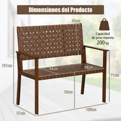 Banco de Jardín Exterior con Marco de Madera de Caucho y Cuero PU Banco Terraza de 2 Plazas para Patio y Piscina 108 x 57 x 101 cm Natural