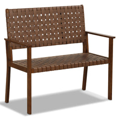 Banco de Jardín Exterior con Marco de Madera de Caucho y Cuero PU Banco Terraza de 2 Plazas para Patio y Piscina 108 x 57 x 101 cm Natural
