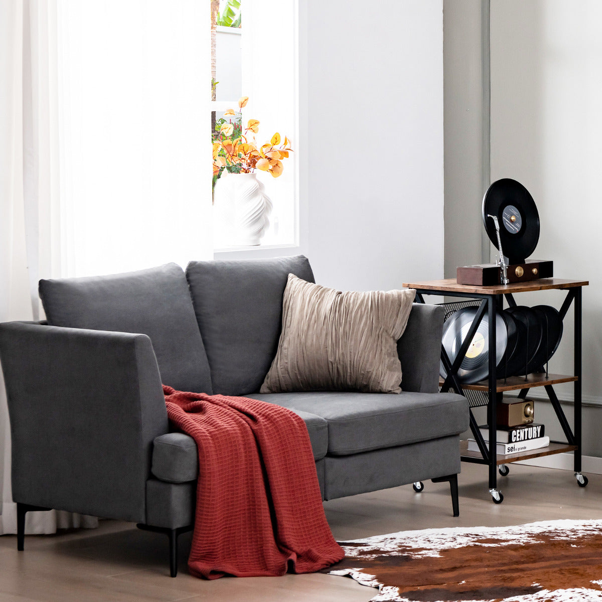 Sofá Loveseat Moderna de Dos Plazas Tapizado con Cojines de Respaldo Desmontables para Salón Apartamento Oficina 141 x 80 x 72 cm Gris