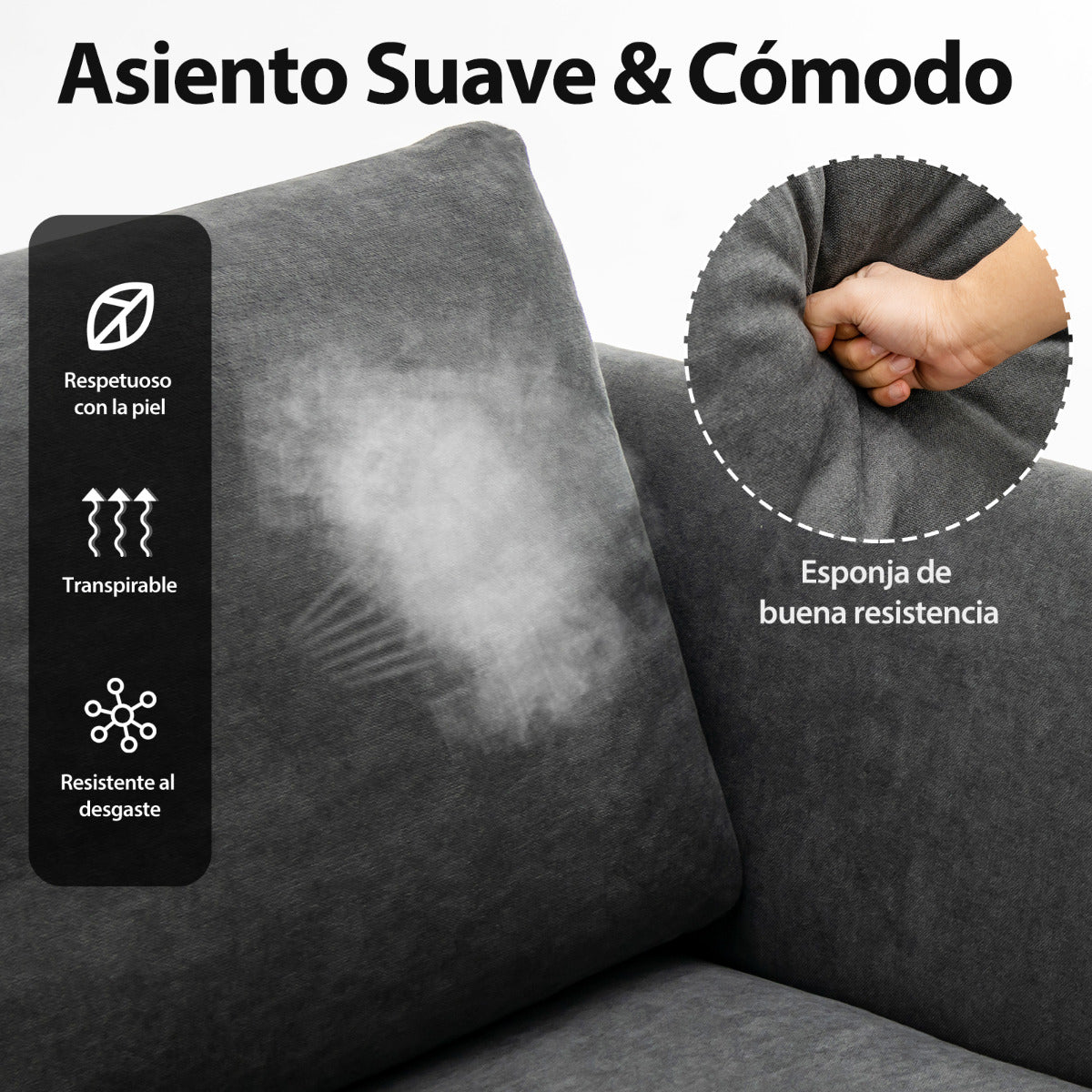 Sofá Loveseat Moderna de Dos Plazas Tapizado con Cojines de Respaldo Desmontables para Salón Apartamento Oficina 141 x 80 x 72 cm Gris