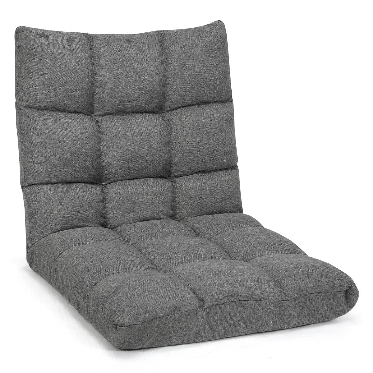 Sofá Perezosa Plegable Silla a Ras de Suelo Silla Blanda con 14 Posiciones Regulables para Salón Estudio 106,5 x 55,5 x 10 cm Gris