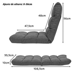 Sofá Perezosa Plegable Silla a Ras de Suelo Silla Blanda con 14 Posiciones Regulables para Salón Estudio 106,5 x 55,5 x 10 cm Gris