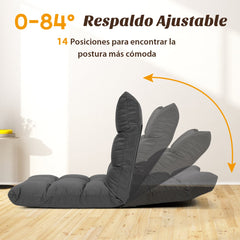 Sofá Perezosa Plegable Silla a Ras de Suelo Silla Blanda con 14 Posiciones Regulables para Salón Estudio 106,5 x 55,5 x 10 cm Gris