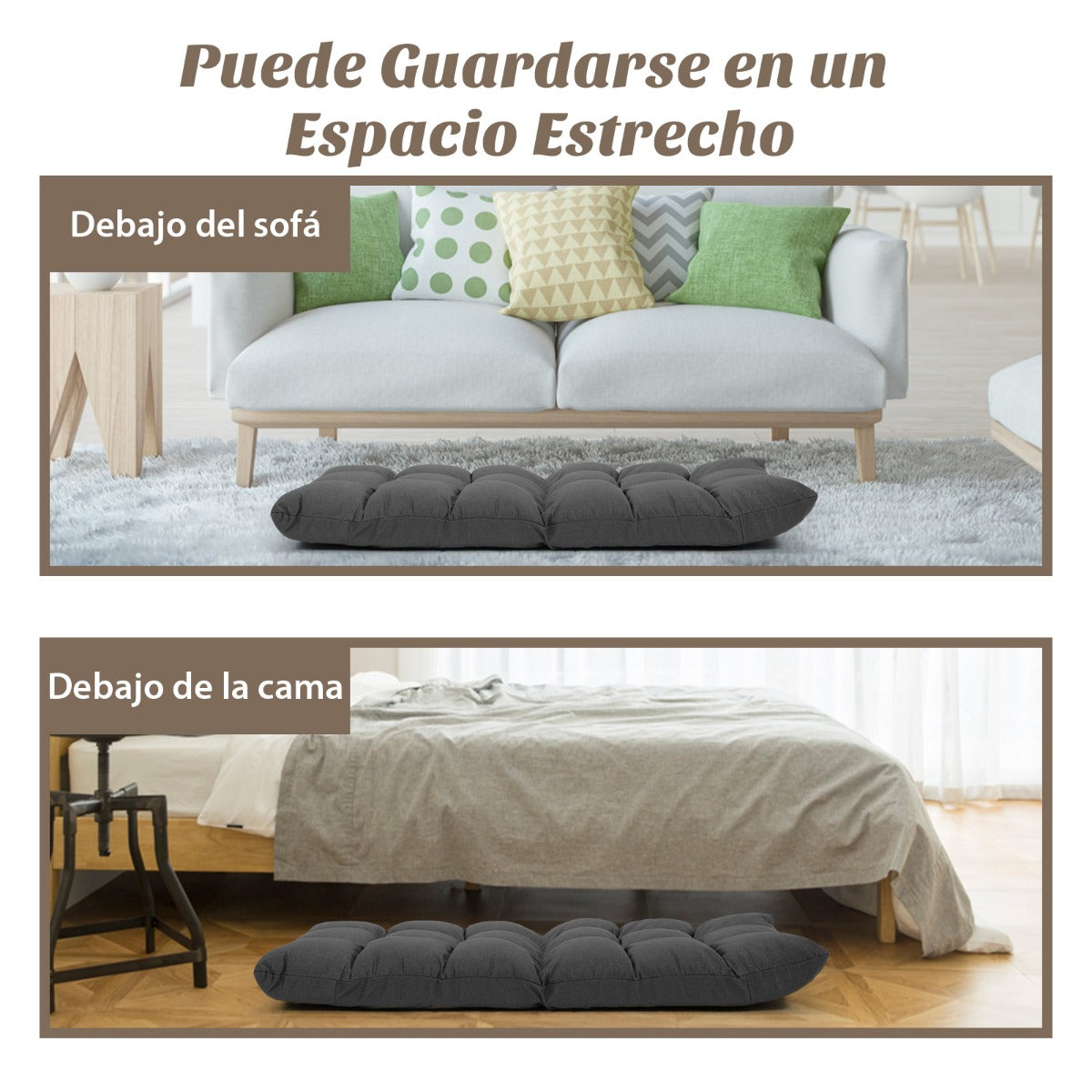 Sofá Perezosa Plegable Silla a Ras de Suelo Silla Blanda con 14 Posiciones Regulables para Salón Estudio 106,5 x 55,5 x 10 cm Gris