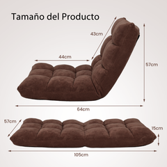 Sofá Perezoso Sofá Plegable Respaldo Ajustable 14 Posiciones Silla de Dormitorio Sala 105 x 56 x 15 cm Café