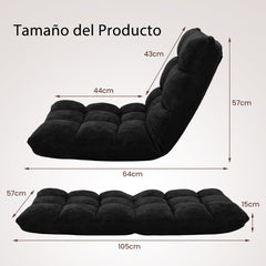 Sofá Perezoso Sofá Plegable Respaldo Ajustable 14 Posiciones Silla de Dormitorio Sala 105 x 56 x 15 cm Negro