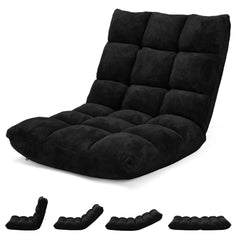 Sofá Perezoso Sofá Plegable Respaldo Ajustable 14 Posiciones Silla de Dormitorio Sala 105 x 56 x 15 cm Negro