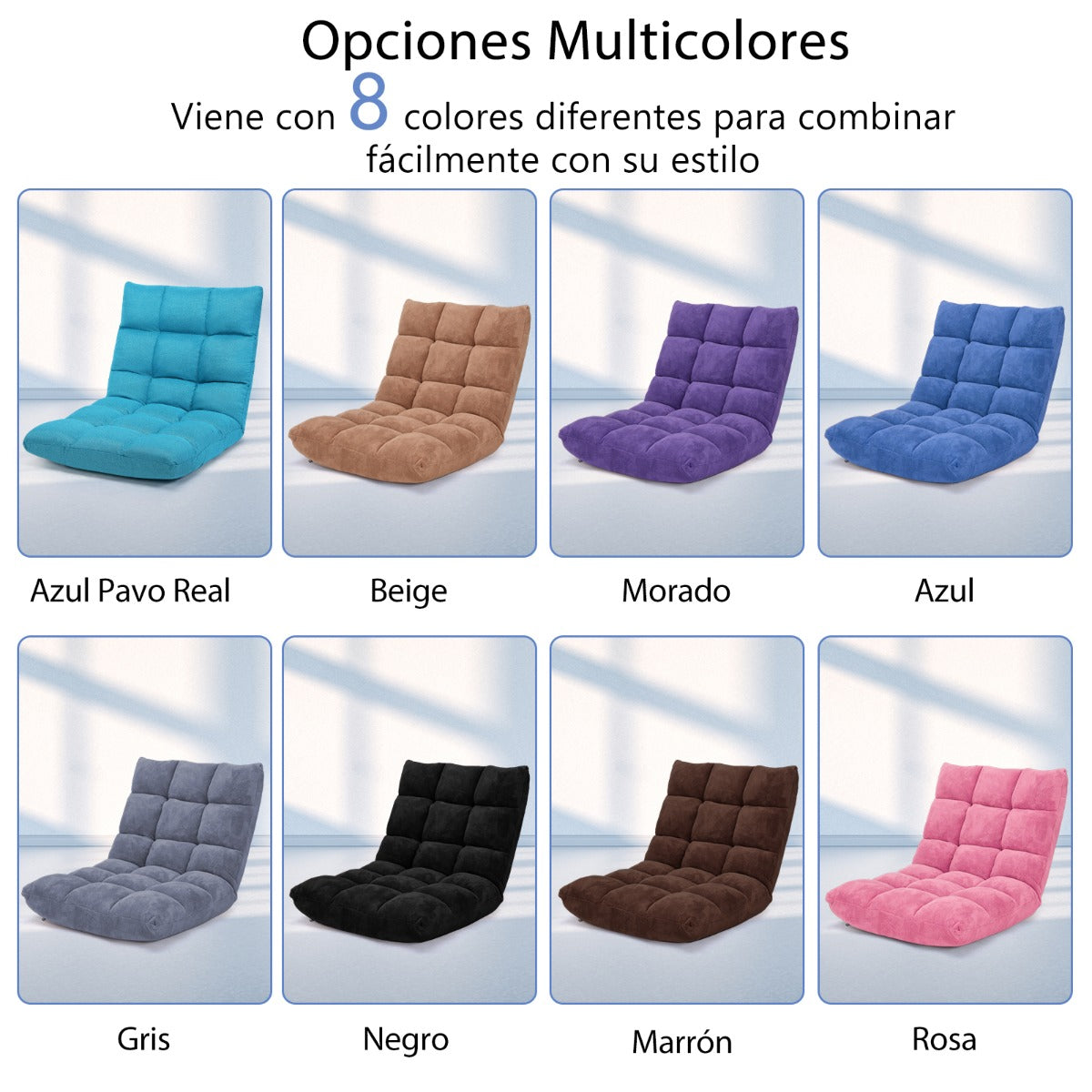Sofá Perezoso Sofá Plegable Respaldo Ajustable 14 Posiciones Silla de Dormitorio Sala 105 x 56 x 15 cm Azul