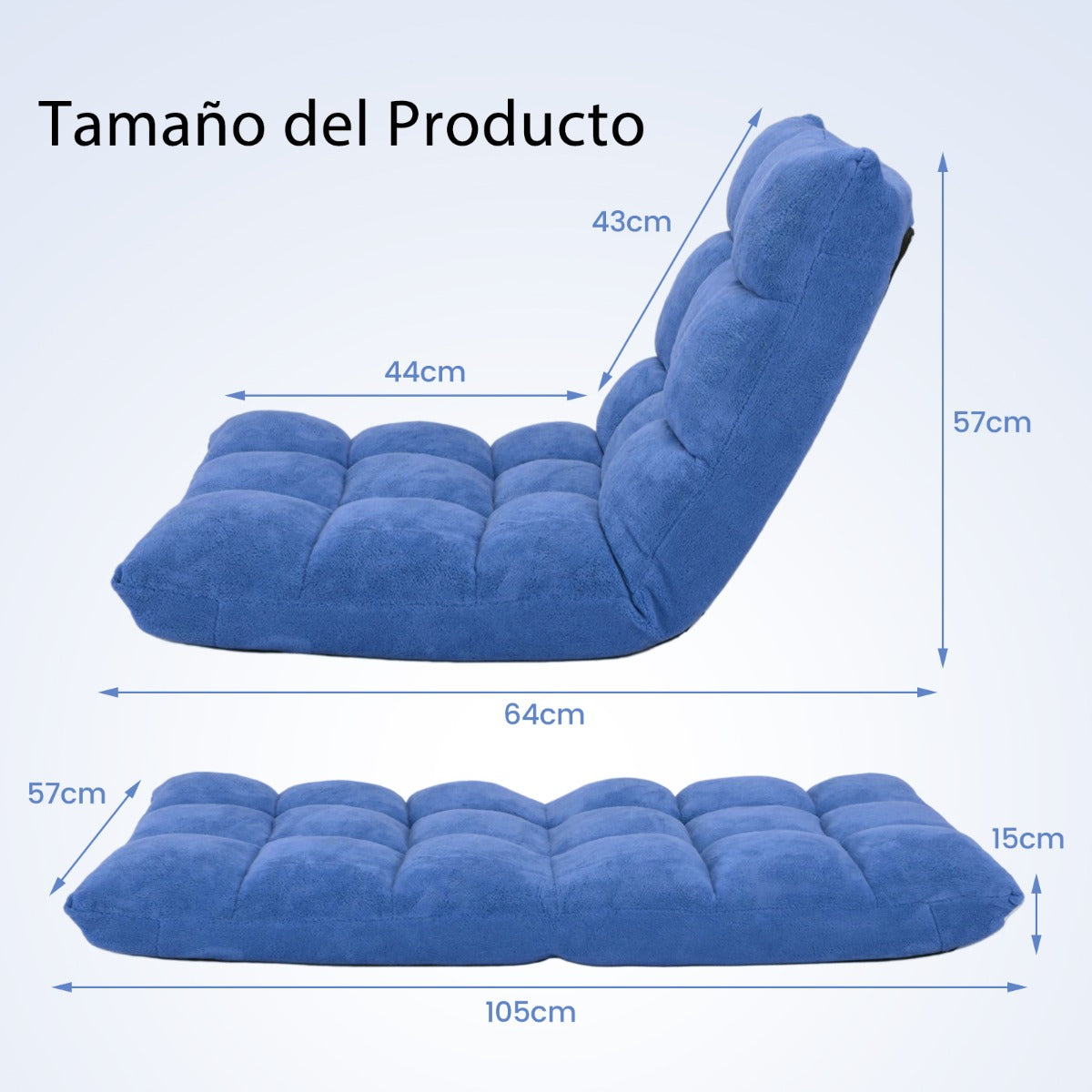 Sofá Perezoso Sofá Plegable Respaldo Ajustable 14 Posiciones Silla de Dormitorio Sala 105 x 56 x 15 cm Azul