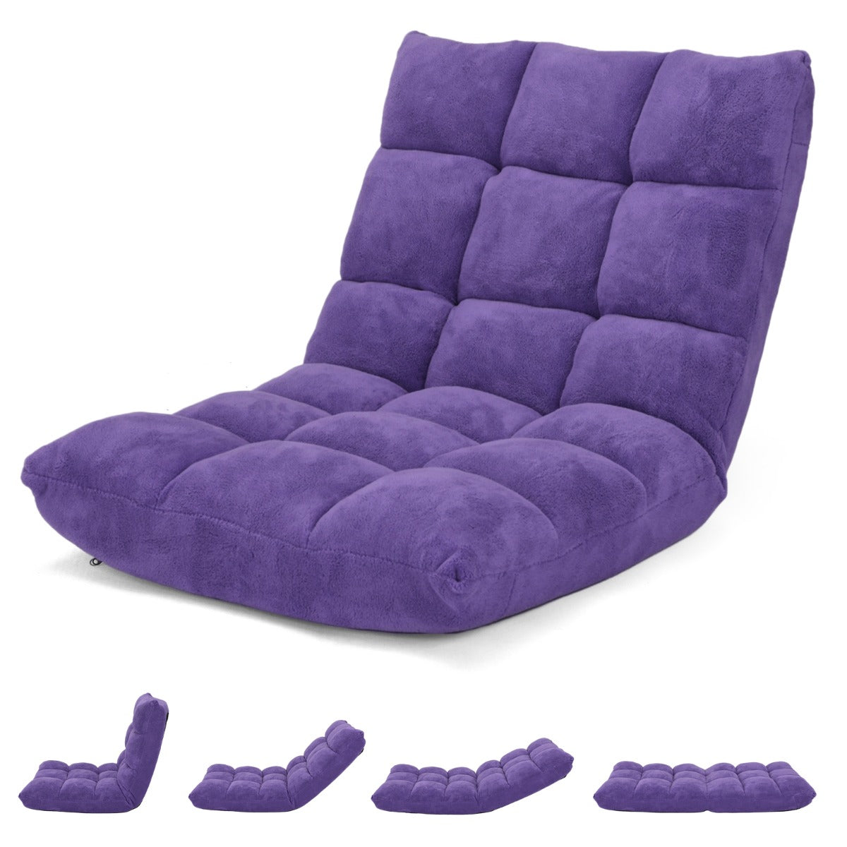 Sofá Perezoso Sofá Plegable Respaldo Ajustable 14 Posiciones Silla de Dormitorio Sala 105 x 56 x 15 cm Violeta