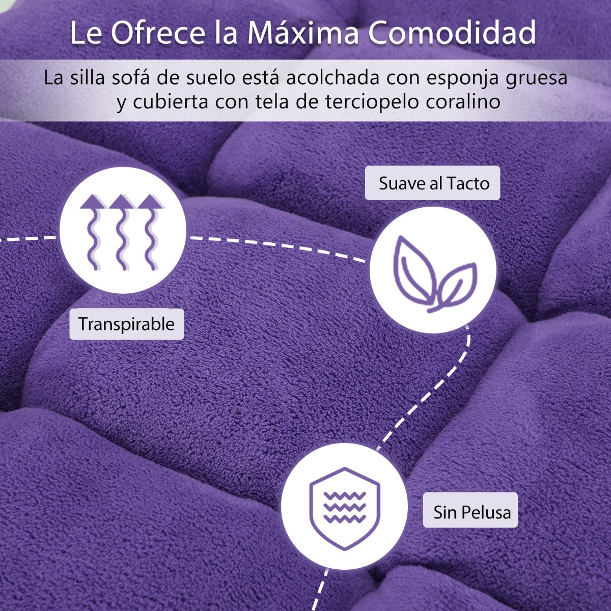Sofá Perezoso Sofá Plegable Respaldo Ajustable 14 Posiciones Silla de Dormitorio Sala 105 x 56 x 15 cm Violeta