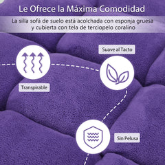 Sofá Perezoso Sofá Plegable Respaldo Ajustable 14 Posiciones Silla de Dormitorio Sala 105 x 56 x 15 cm Violeta