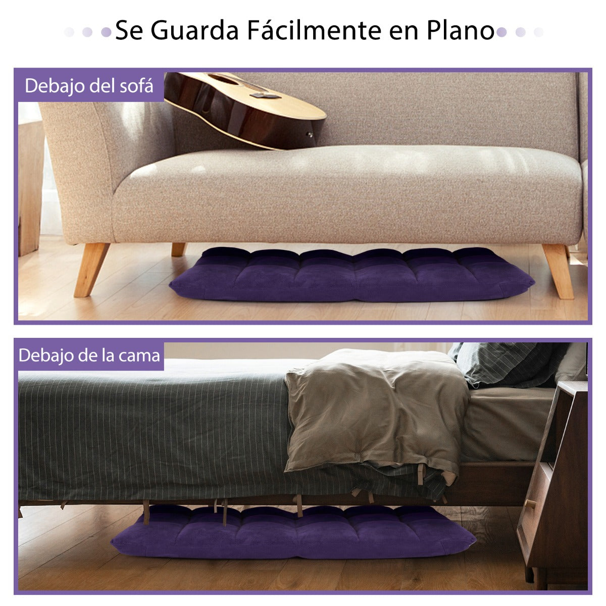 Sofá Perezoso Sofá Plegable Respaldo Ajustable 14 Posiciones Silla de Dormitorio Sala 105 x 56 x 15 cm Violeta