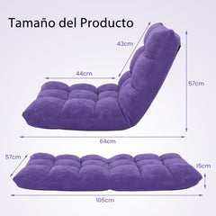 Sofá Perezoso Sofá Plegable Respaldo Ajustable 14 Posiciones Silla de Dormitorio Sala 105 x 56 x 15 cm Violeta