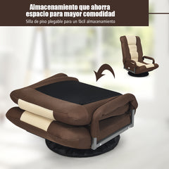 Sofá Silla Plegable de Suelo Regulable en 7 Posiciones con Base Giratoria a 360° y Reposabrazos Carga 150 kg 61-87 x 55 x 75 cm Marrón
