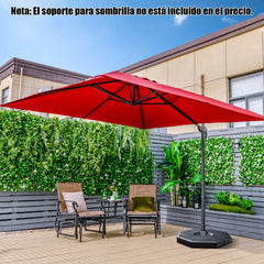 Sombrilla 300 cm para Patio con Manivela 3 Inclinaciones Rotación a 360° 8 Varillas Base Cruzada Parasol de Exterior Rojo Vino