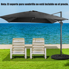 Sombrilla 300 cm para Patio con Manivela 3 Inclinaciones Rotación a 360° 8 Varillas Base Cruzada Parasol de Exterior Negro