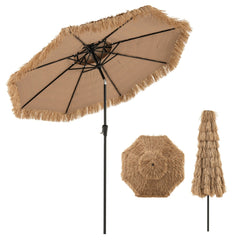 Sombrilla 247 cm de Estilo Hawaiano con 8 Varillas Tela Resistente al Sol y Paja Artificial Inclinación de 35°