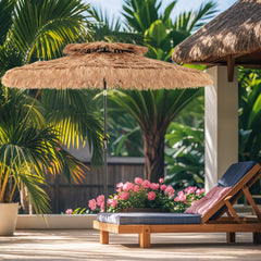 Sombrilla 247 cm de Estilo Hawaiano con 8 Varillas Tela Resistente al Sol y Paja Artificial Inclinación de 35°