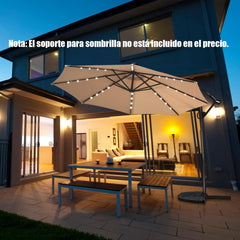 3m Sombrilla de Exterior Rotación de 360° con 32 Luces LED Fácil Ajuste de Inclinación Manivela Beige