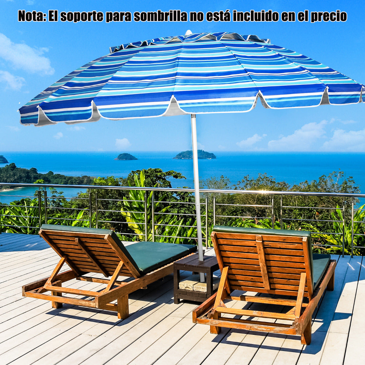 Sombrilla de Playa Parasol Regulable con Protección Solar UPF50+ Inclinable Portátil de Exterior Jardín Raya Azul 2,2 x 2,45 m