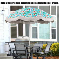Sombrilla de Playa con Flecos 2 m para Exterior con Botón de Inclinación Ancla de Arena 8 Varillas para Jardín Piscina Terraza Patio Verde