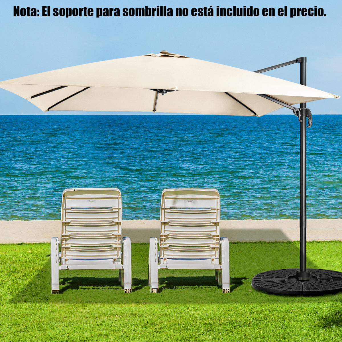 Sombrilla 300 cm para Patio con Manivela 3 Inclinaciones Rotación a 360° 8 Varillas Base Cruzada Parasol de Exterior Beige