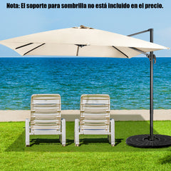 Sombrilla 300 cm para Patio con Manivela 3 Inclinaciones Rotación a 360° 8 Varillas Base Cruzada Parasol de Exterior Beige