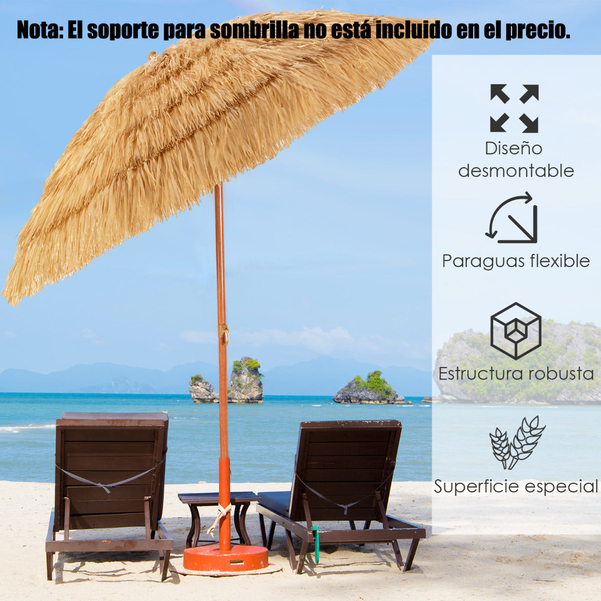 Sombrilla de Playa Parasol de Exterior Ángulo Inclinable Ajustable 8 Varillas Portátil para Patio Piscina Beige 200 m