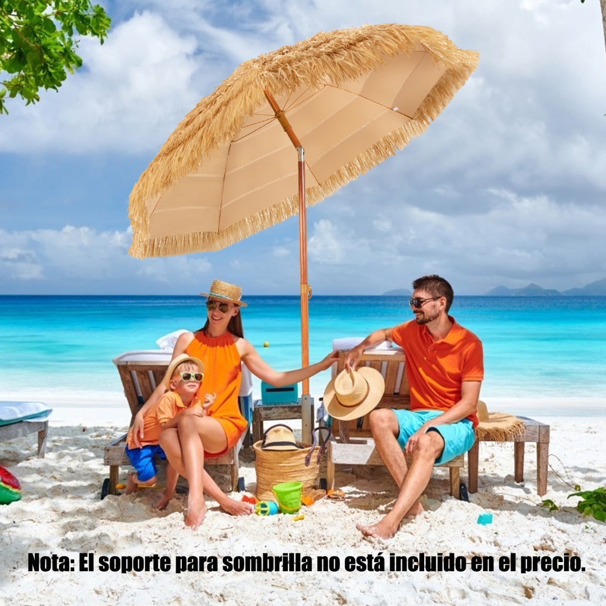 Sombrilla de Playa Parasol de Exterior Ángulo Inclinable Ajustable 8 Varillas Portátil para Patio Piscina Beige 200 m