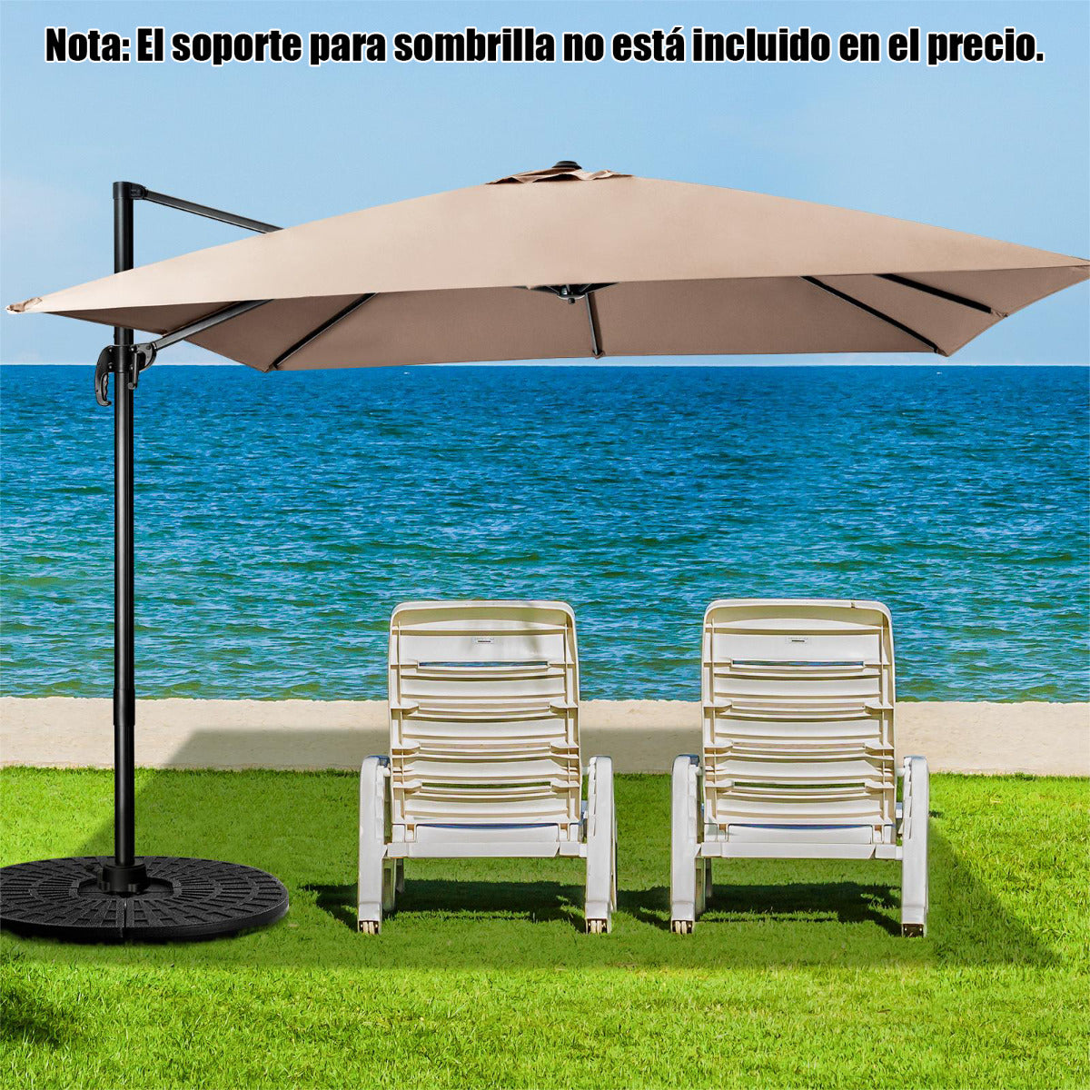Sombrilla 300 cm para Patio con Manivela 3 Inclinaciones Rotación a 360° 8 Varillas Base Cruzada Parasol de Exterior Café