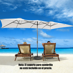 Sombrilla Doble de Patio 4,26 x 2,6 m con Manivela Parte Superior Ventilada Gran Parasol 10 Costillas para Piscina Terraza Jardín Beige
