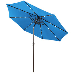 3M Sombrilla Solar de Playa Plegable con 24 Luces LED Parasol Inclinable con Manivela 8 Costillas para Jardín Patio Balcón Azul