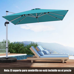 Sombrilla 3 m Cuadrada de Aluminio con Rotación de 360° Inclinación Ajustable Resistente al Viento para Patio Piscina Terraza Azul