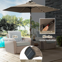 Paraguas con luces de jardín LED en hierro de Ø270 cm Parasol exterior Marrón