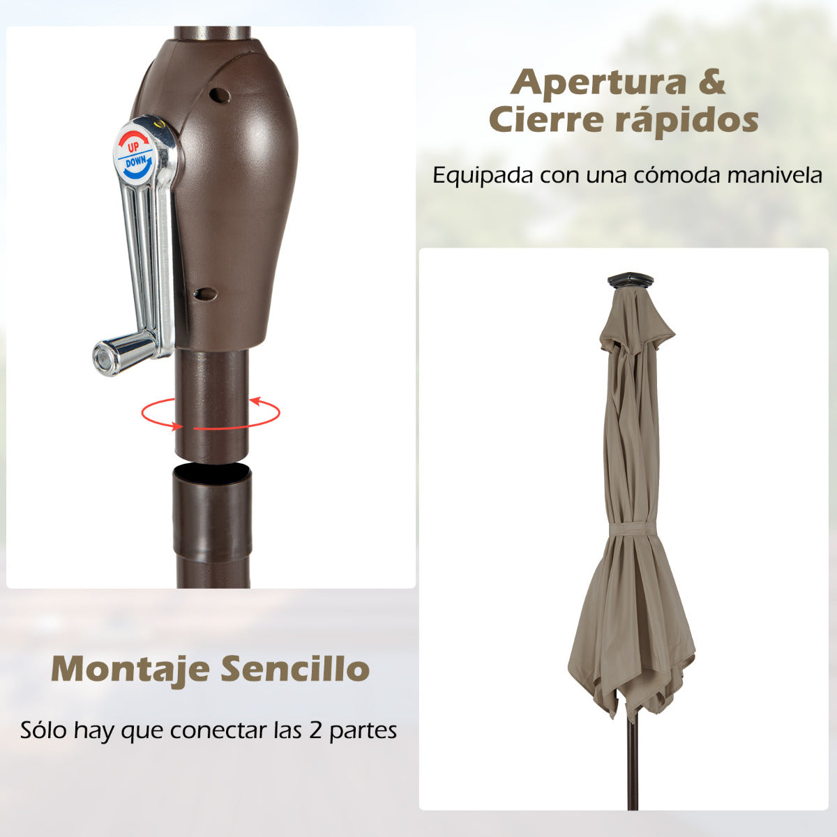 Paraguas con luces de jardín LED en hierro de Ø270 cm Parasol exterior Marrón