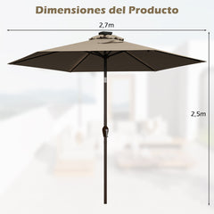 Paraguas con luces de jardín LED en hierro de Ø270 cm Parasol exterior Marrón