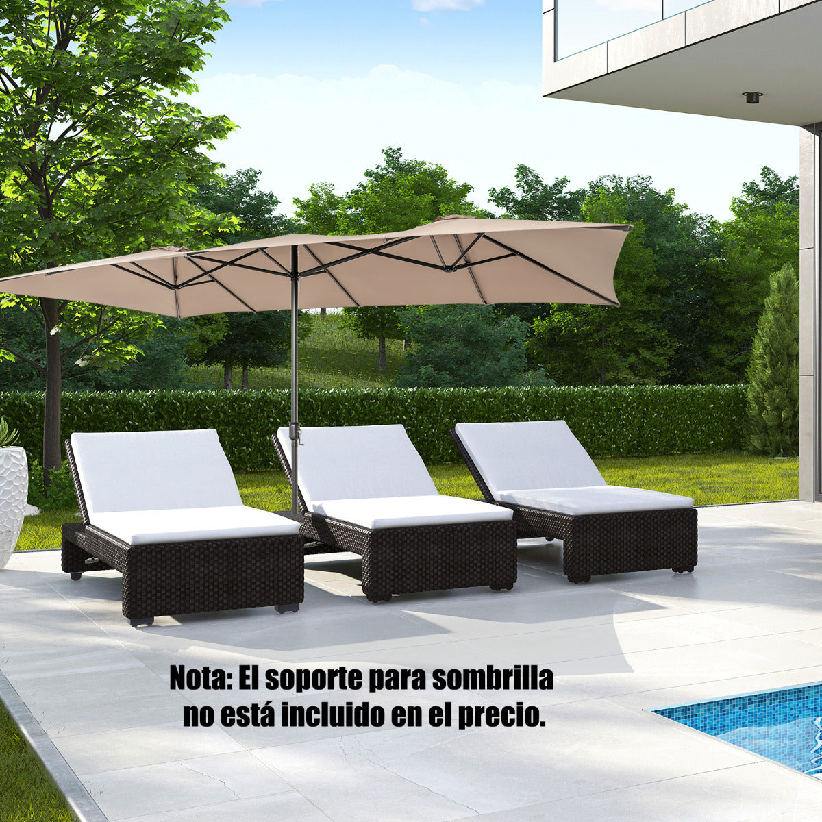 Sombrilla Doble de Patio 4,26 x 2,6 m con Manivela Parte Superior Ventilada Gran Parasol 10 Costillas para Piscina Terraza Jardín Café