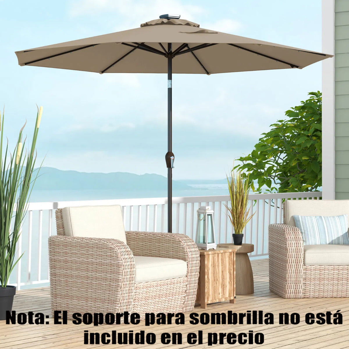 3M Solar LED Sombrilla de Playa Plegable Quitasol Parasol para Jardín Patio Balcón Moreno