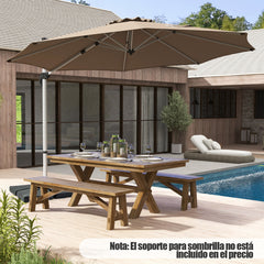 Sombrilla Redonda de Aluminio de 339 cm con Rotación de 360° Inclinación Ajustable Resistente Viento para Patio Piscina Terraza Marrón